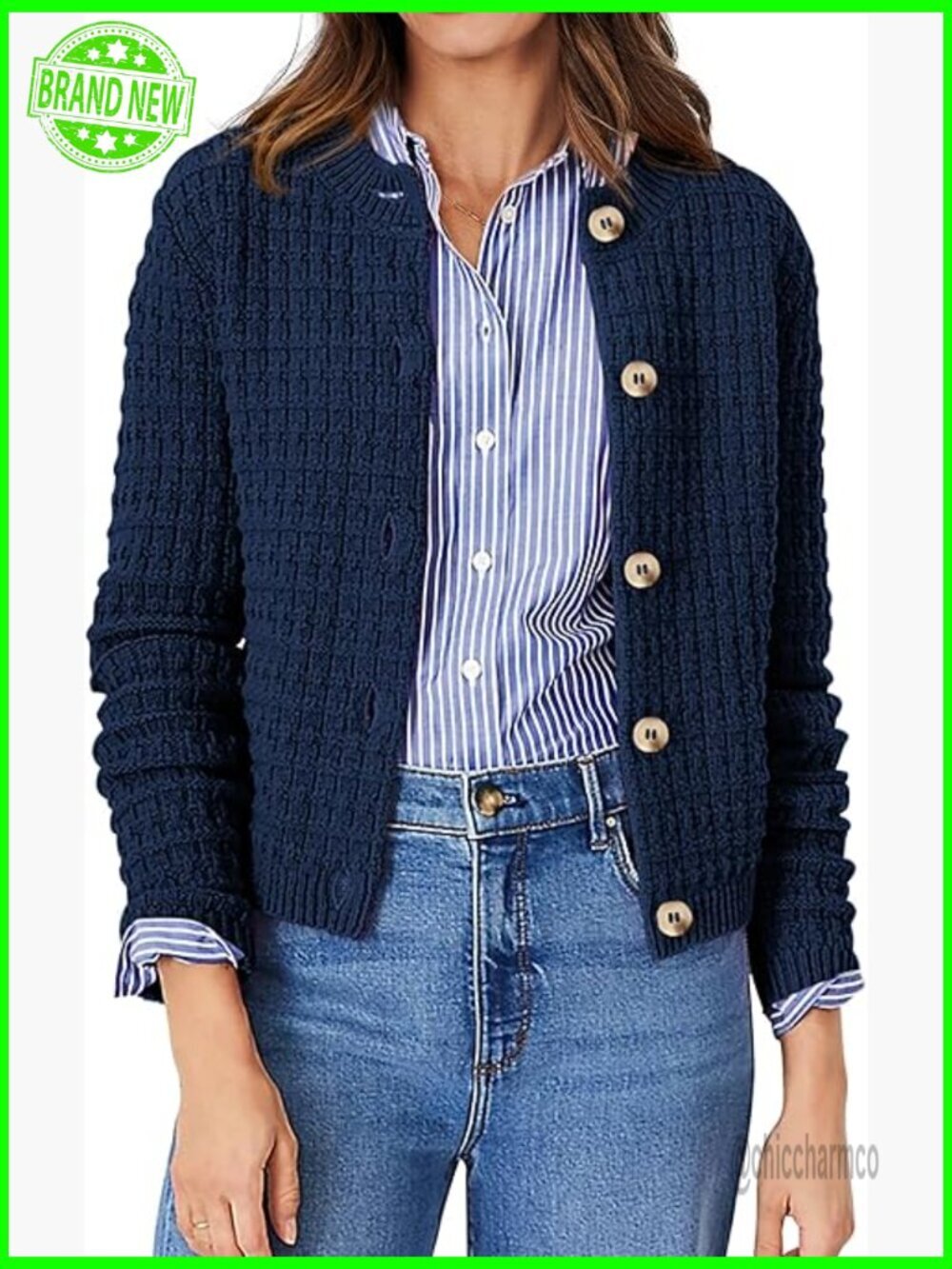 Long Sleeve Knit Cardigan Open Front Button Down Sweater Jacket